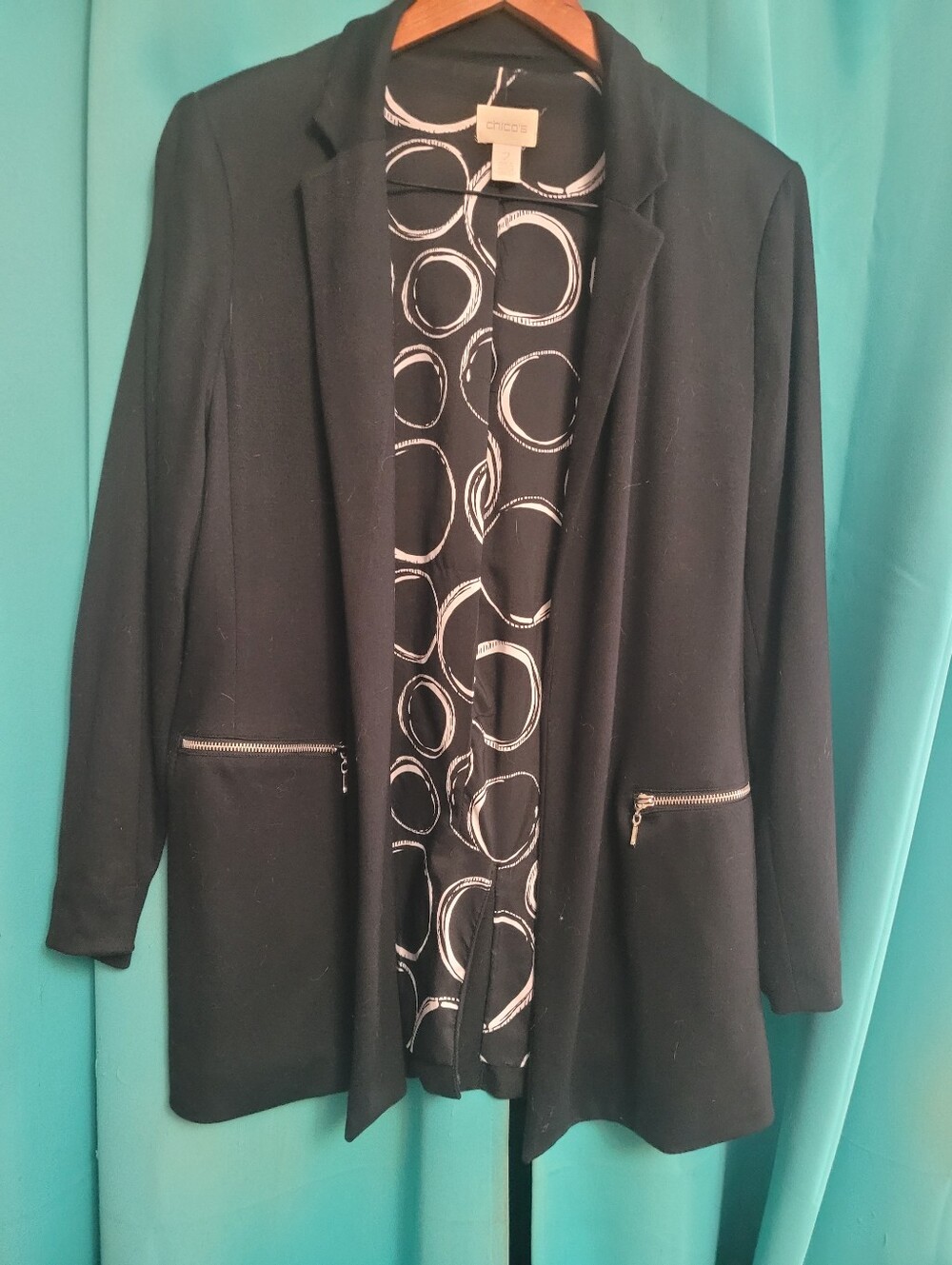 Chico's Black Open-Front Blazer with Zip Pockets Size 2